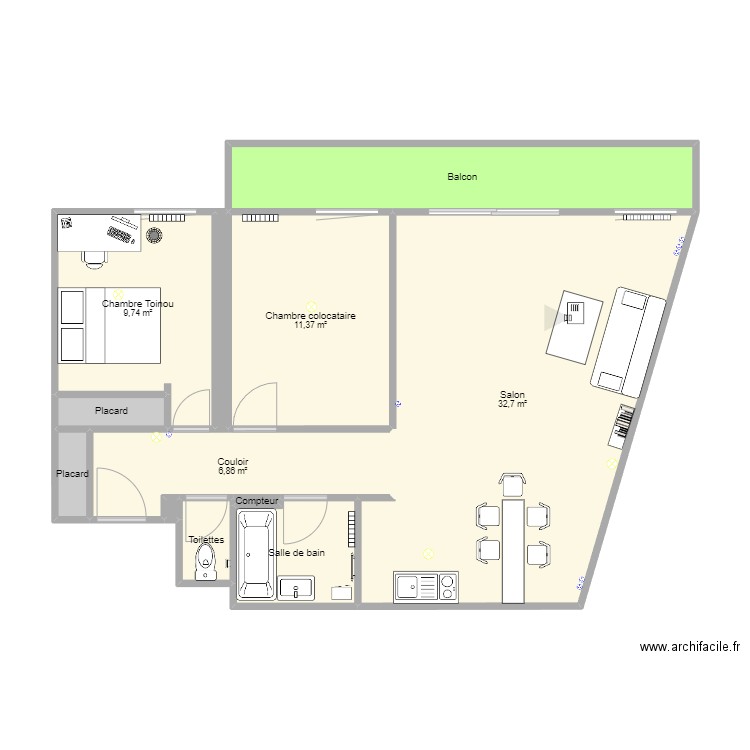 Appartement Antoine Rouen. Plan de 12 pièces et 78 m2