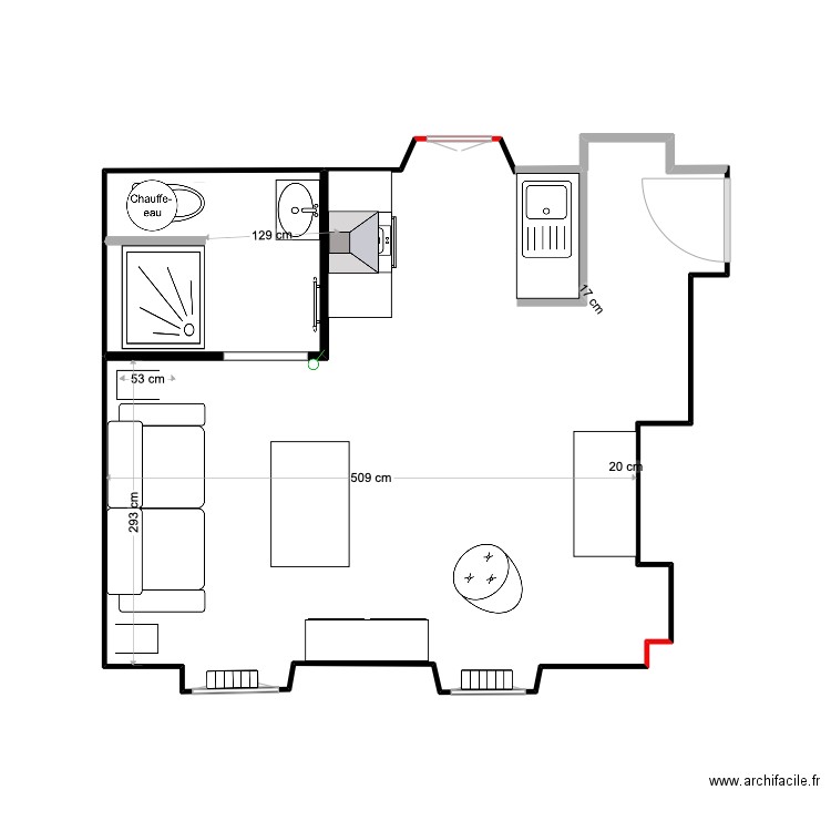 CDV 13  OK. Plan de 2 pièces et 26 m2