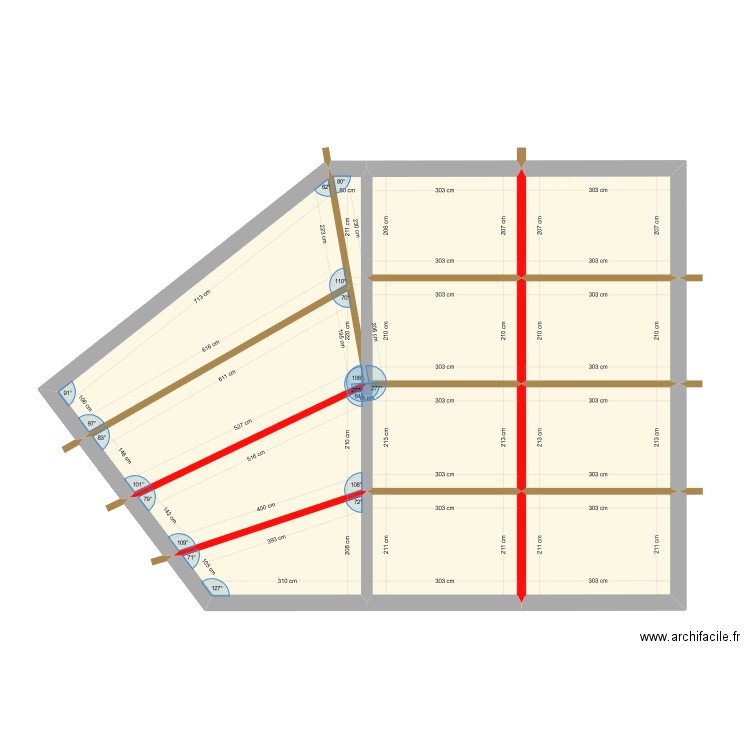 Toit actuel. Plan de 13 pièces et 84 m2