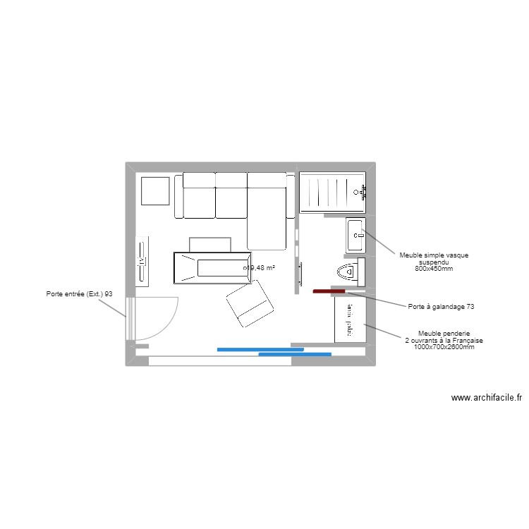 Roc Mer Studio - Lot Agencement. Plan de 1 pièce et 19 m2