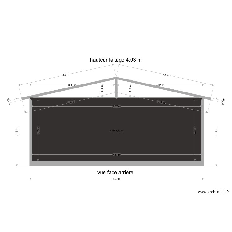 face arrière garage. Plan de 1 pièce et 22 m2