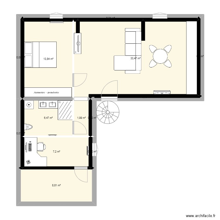 Base projet AMENAGEMENT . Plan de 13 pièces et 73 m2