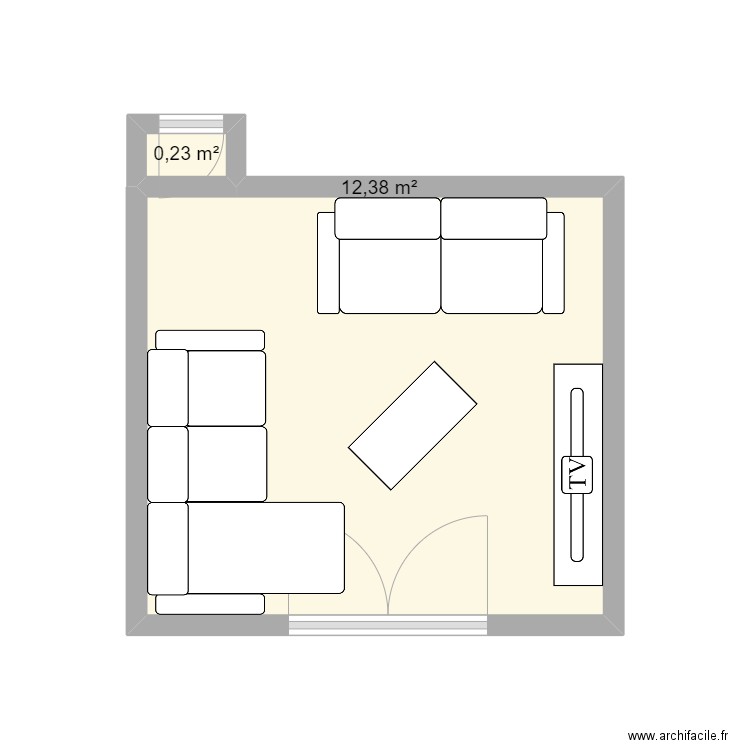 Salon. Plan de 2 pièces et 13 m2