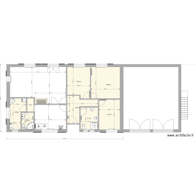 Landes orig. Plan de 8 pièces et 55 m2