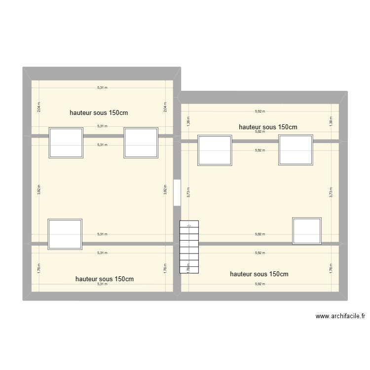 Etage 2. Plan de 6 pièces et 82 m2