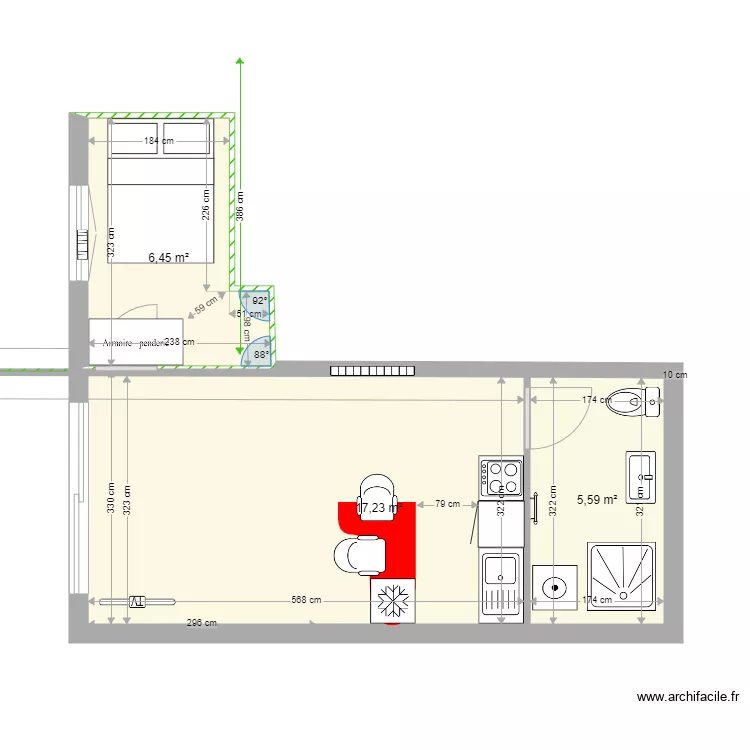 studio bas. Plan de 