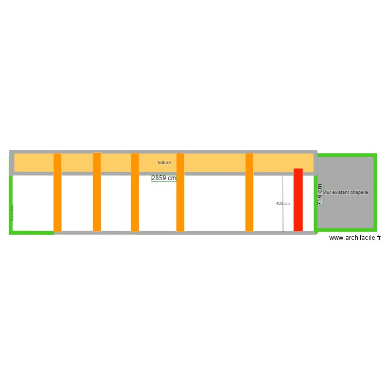 coupe hangar axiale. Plan de 2 pièces et 87 m2