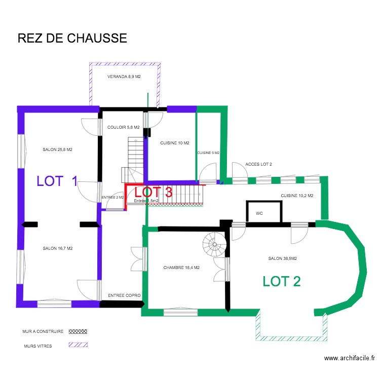 REZ DE CHAUSSE KEES SANS CONSTRUCTION 2. Plan de 1 pièce et 11 m2