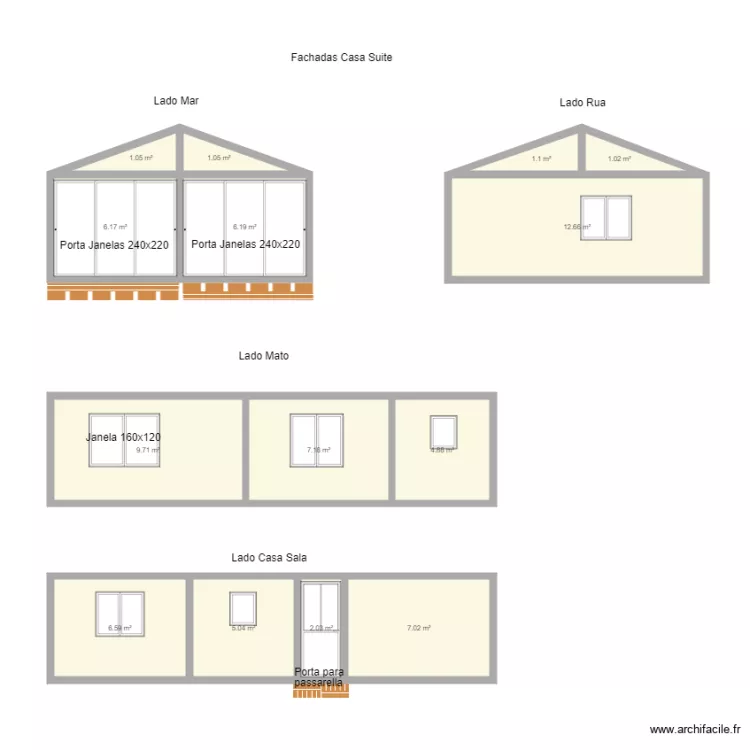 Fachadas Casa Sul Suite. Plan de 