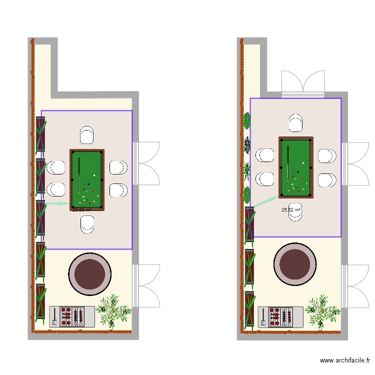 Billard. Plan de 2 pièces et 51 m2