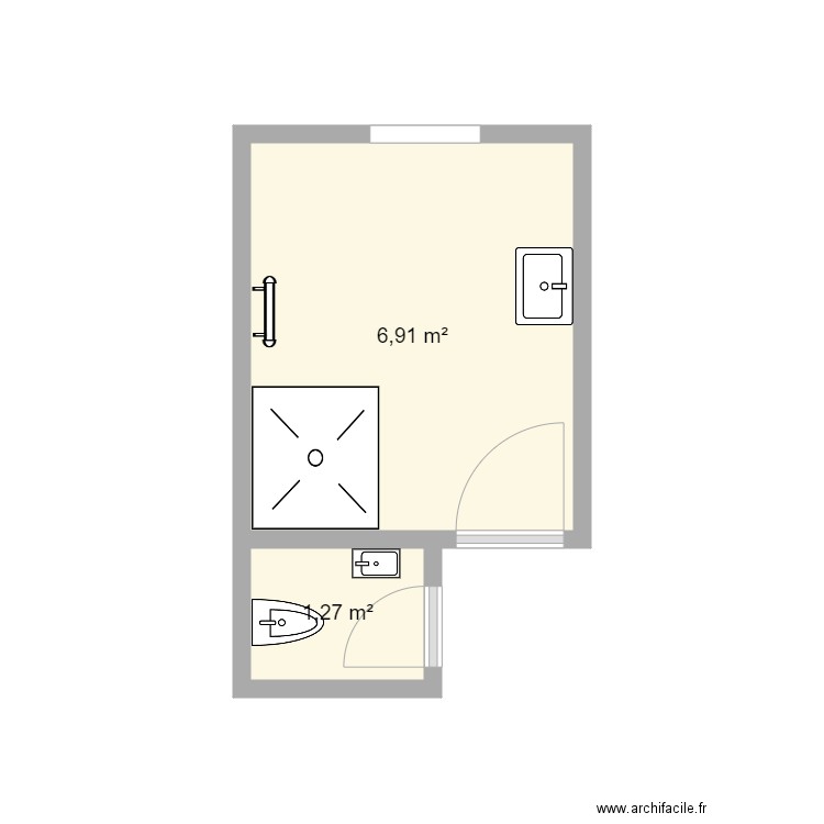 SDB Monnier. Plan de 2 pièces et 8 m2