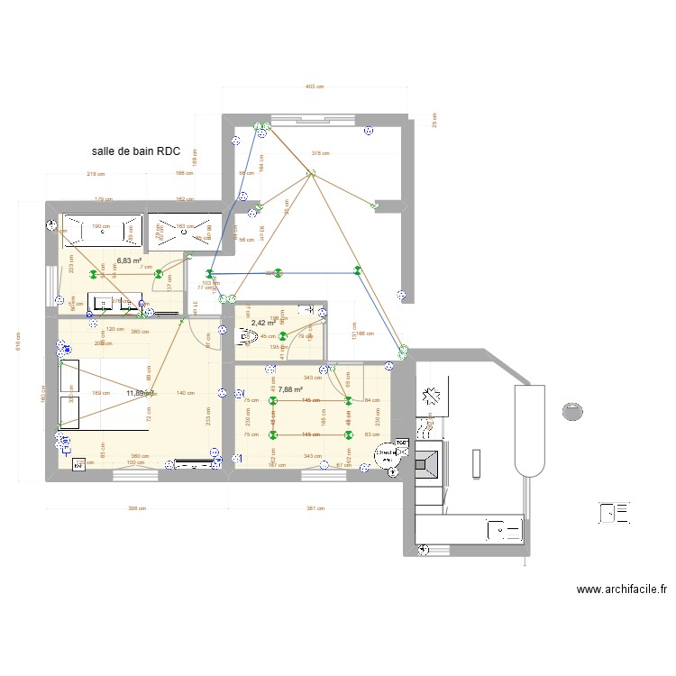 Fréjus SDB RDC avec électricité. Plan de 4 pièces et 29 m2