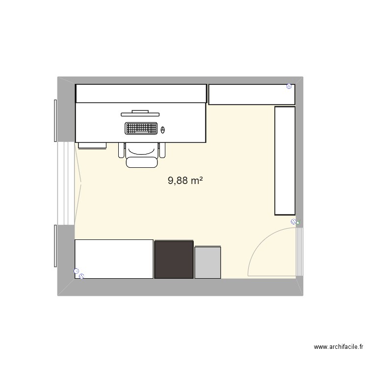 bureau. Plan de 1 pièce et 10 m2