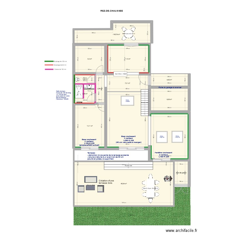 Genêts V5 cloisons RDC. Plan de 14 pièces et 166 m2