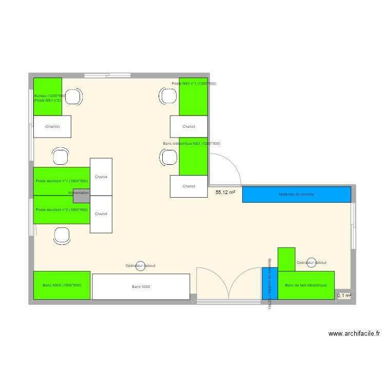 5S Contrôle V4. Plan de 2 pièces et 55 m2