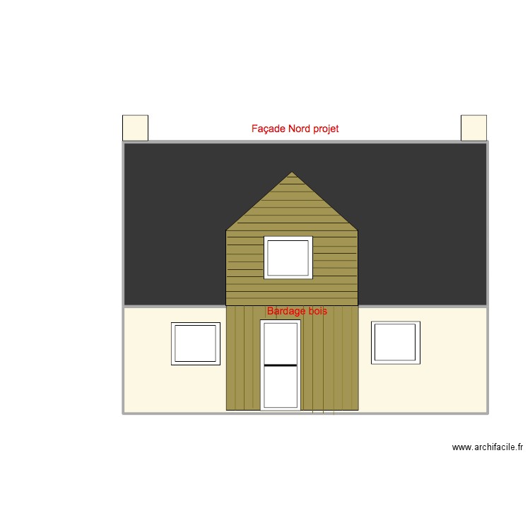 Façade Nord projet N° 2. Plan de 2 pièces et 54 m2