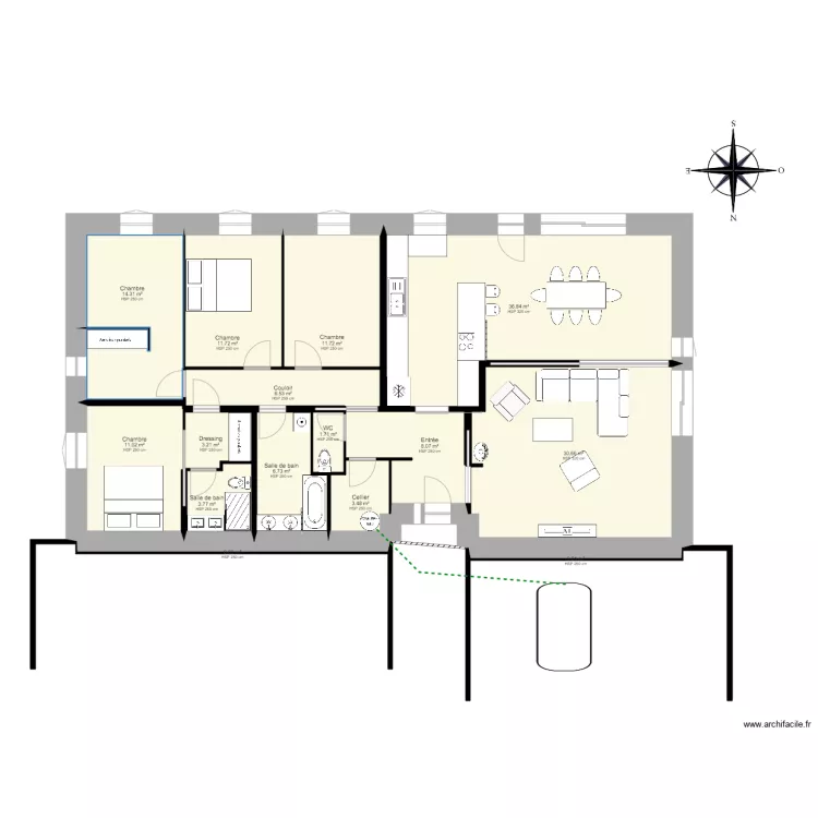 Maison Positive 4 chambre 150m2. Plan de 