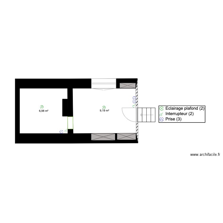 Electrcité Rouen R2. Plan de 2 pièces et 16 m2