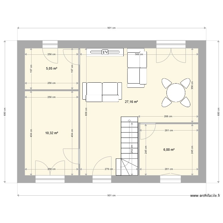 Charles rdc Noyon. Plan de 4 pièces et 49 m2