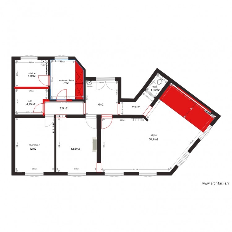 PLAN DUNKERQUE existant cloisons à supprimer. Plan de 0 pièce et 0 m2