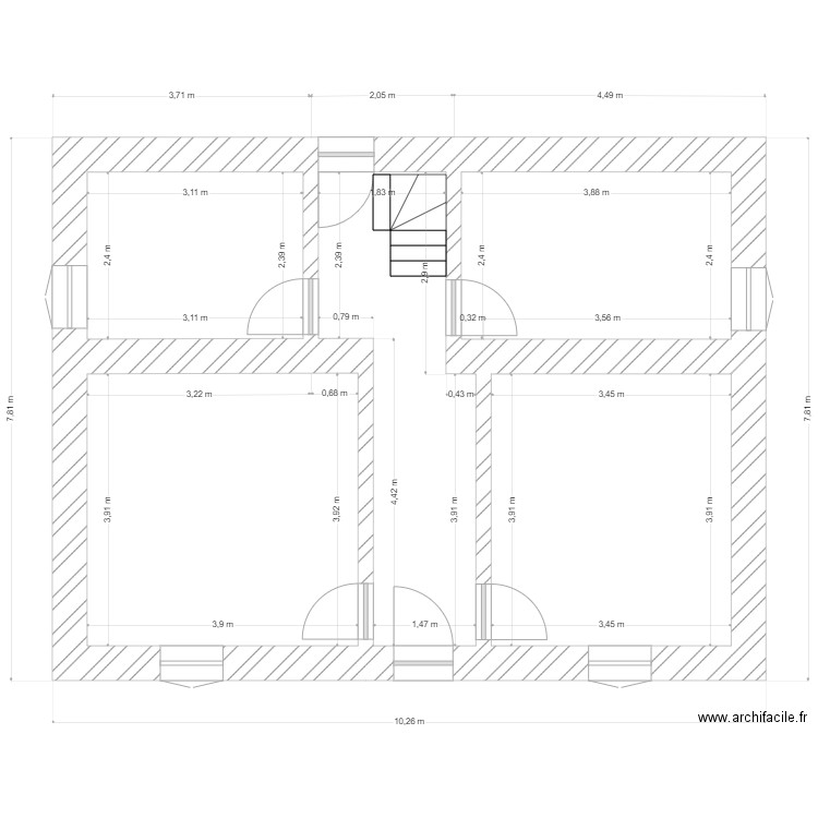 1er étage . Plan de 5 pièces et 56 m2