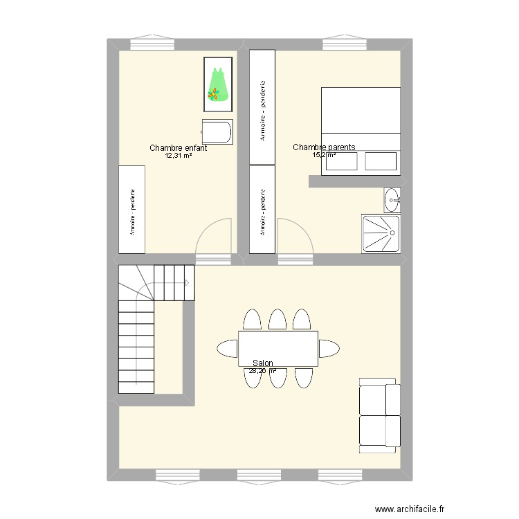 TOLSTOI_R1. Plan de 3 pièces et 56 m2