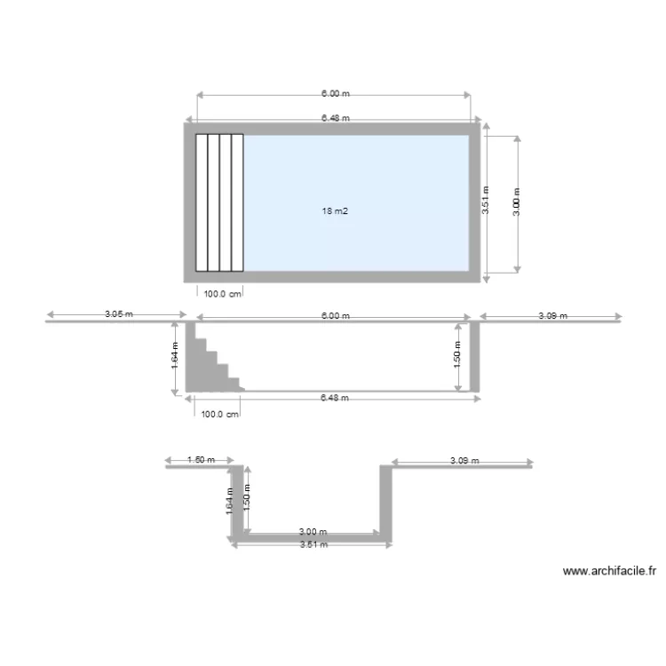 piscine plan en coupe face. Plan de 