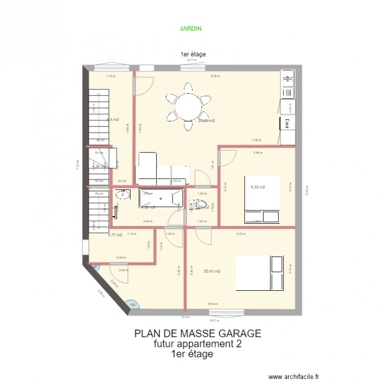 PLAN DE MASSE GARAGE la salle 1er étage  projet appartement 2. Plan de 8 pièces et 72 m2