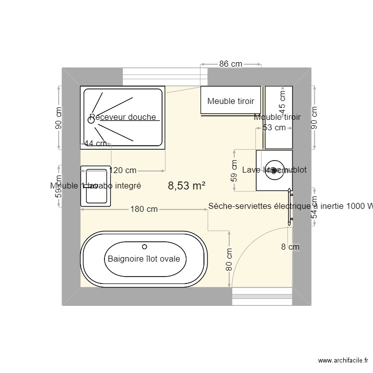 SALLE D'EAU. Plan de 1 pièce et 9 m2