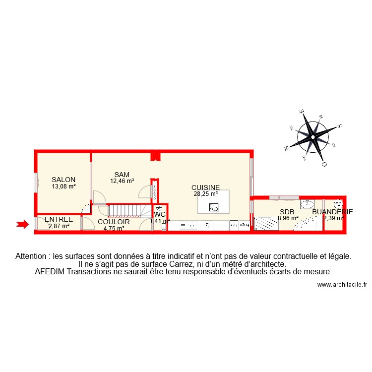 BI 8234 RDC. Plan de 11 pièces et 77 m2