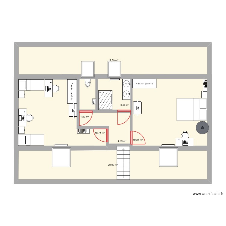 plan comble 2. Plan de 7 pièces et 87 m2