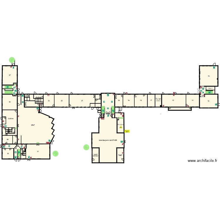 Plan RDC. Plan de 71 pièces et 1750 m2