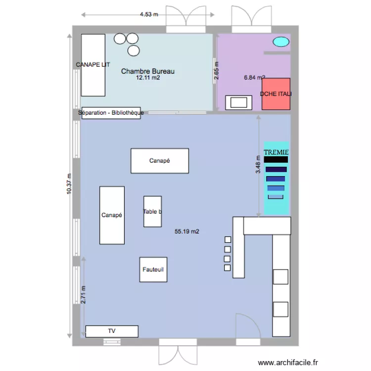 RDC petite chbre en haut adeline et bar. Plan de 