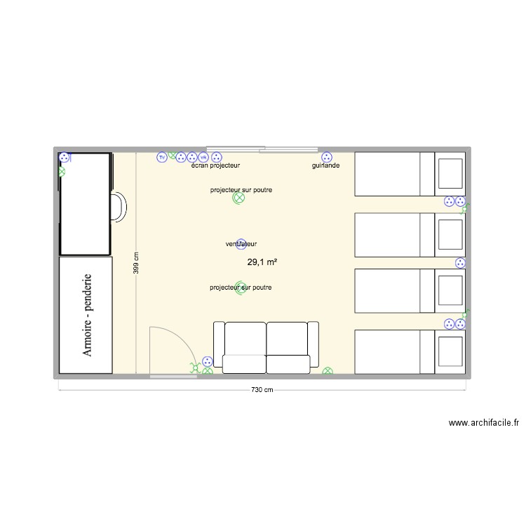 Chambre M.Marchand. Plan de 1 pièce et 29 m2