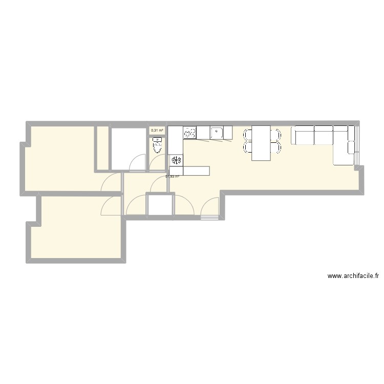 projet 1 samlou. Plan de 2 pièces et 52 m2