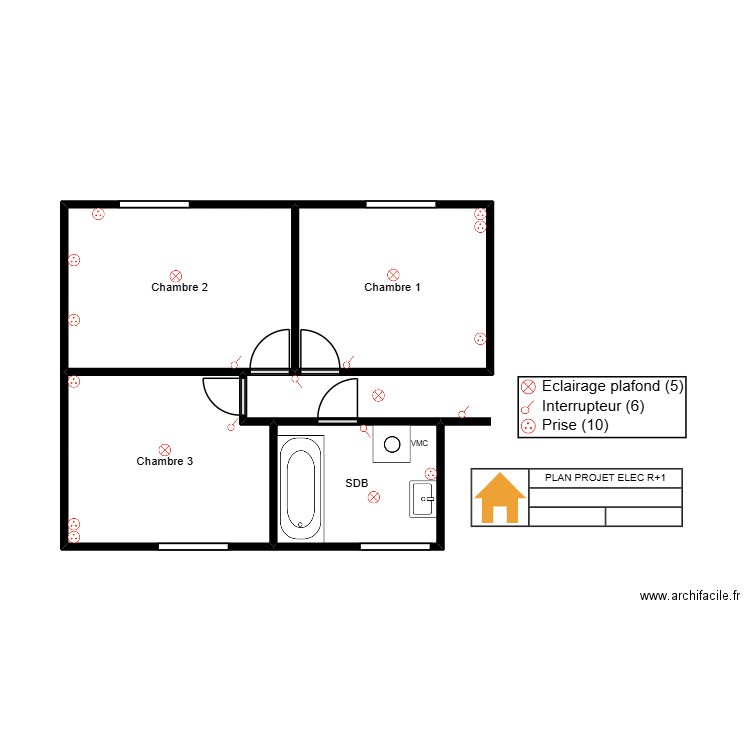 FARCI R+1 PRO ELEC V1. Plan de 4 pièces et 29 m2