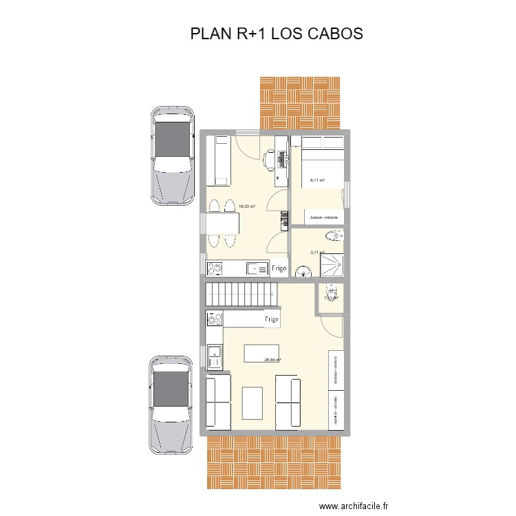 PROJET RDC LOS CABOS. Plan de 5 pièces et 55 m2