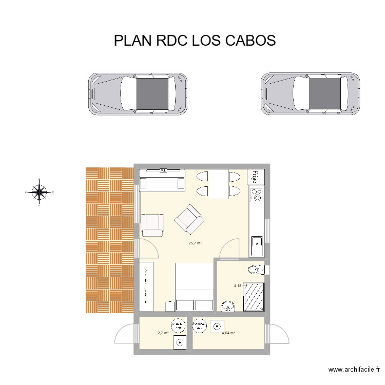 PROJET RDC LOS CABOS. Plan de 5 pièces et 55 m2