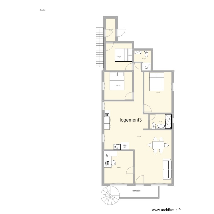 logement3. Plan de 8 pièces et 101 m2