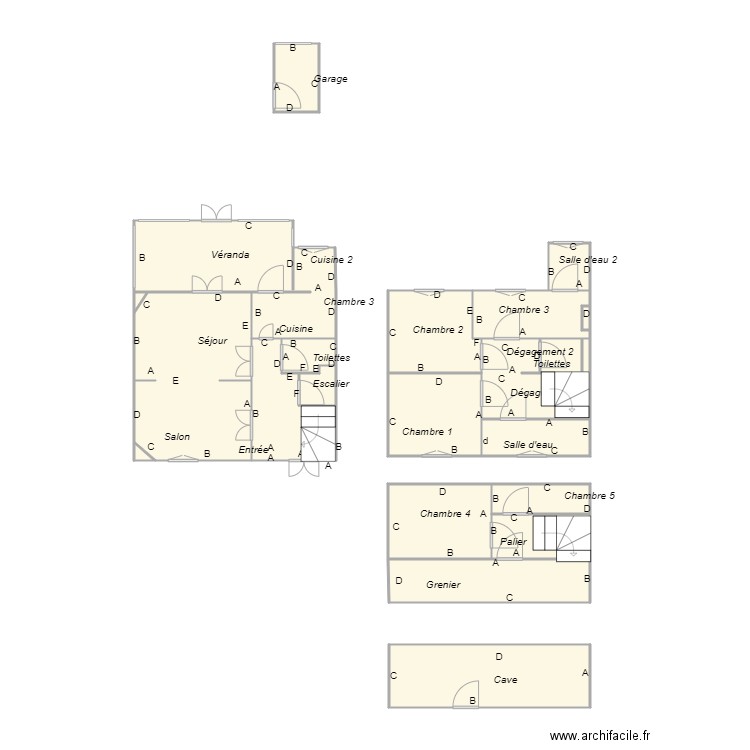 Croquis JAKUBIEK plomb. Plan de 22 pièces et 64 m2