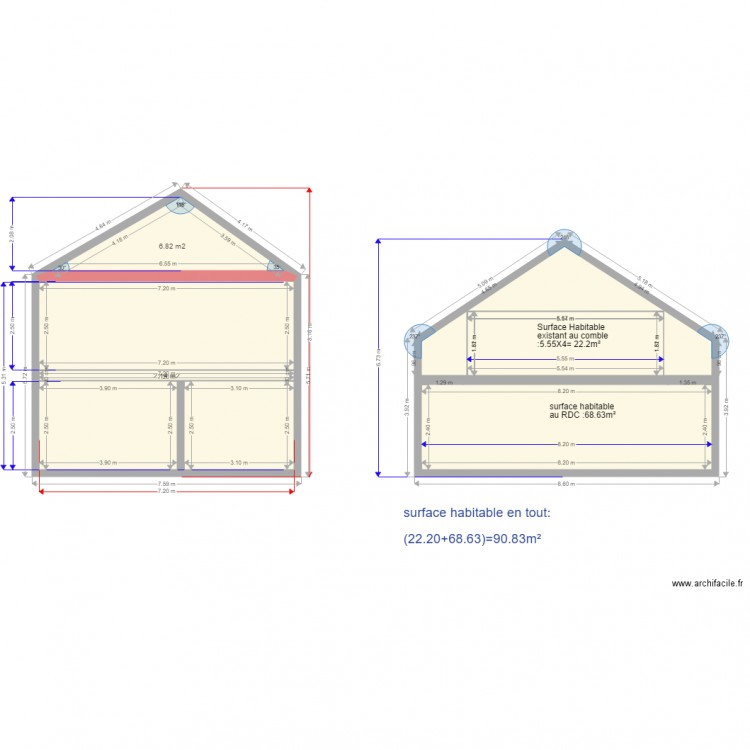 surface existant au comble. Plan de 0 pièce et 0 m2