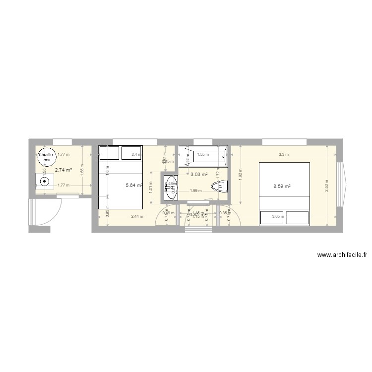 Maison ES haut 3. Plan de 5 pièces et 21 m2