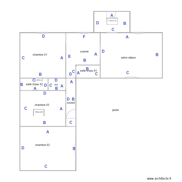 indivision bougliard PB. Plan de 8 pièces et 73 m2