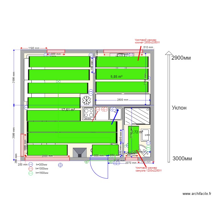  30 61111 Семхоз ТП. Plan de 3 pièces et 26 m2