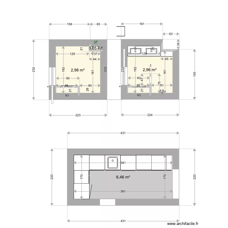 Salle de bain Bensaid et cuisine Claire . Plan de 