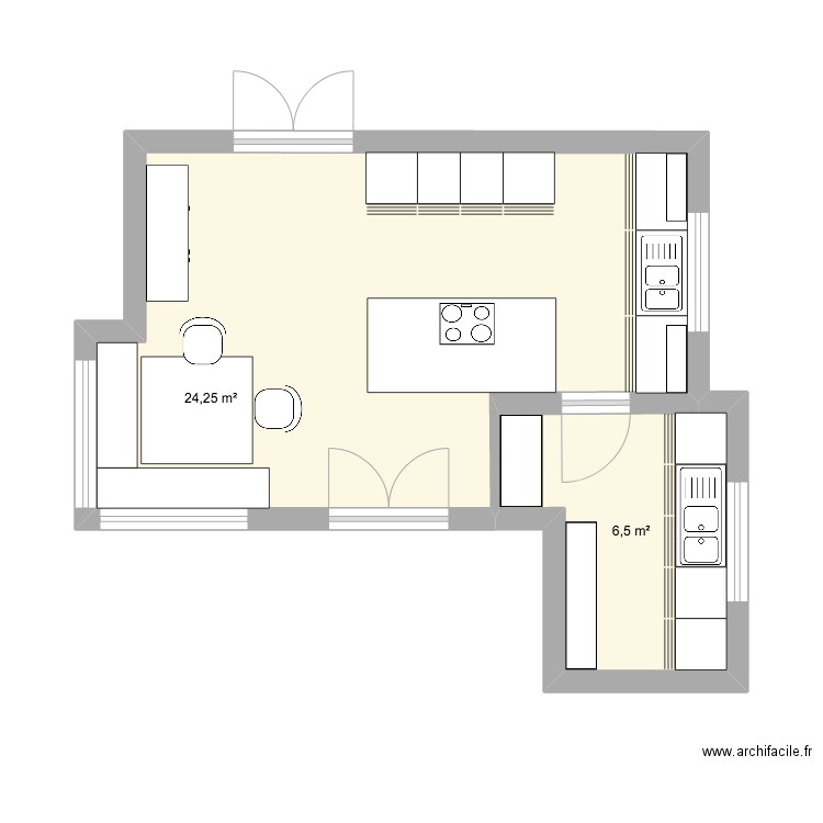 Cuisine Falize. Plan de 2 pièces et 31 m2