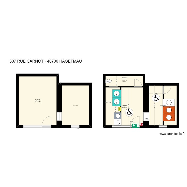 LAVERIE HAGETMAU AVANT / APRES. Plan de 5 pièces et 69 m2