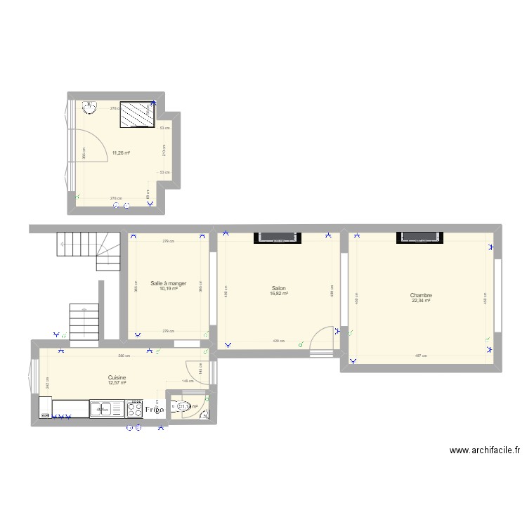 appart. Plan de 6 pièces et 74 m2