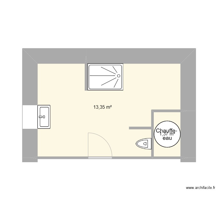 foin. Plan de 2 pièces et 15 m2