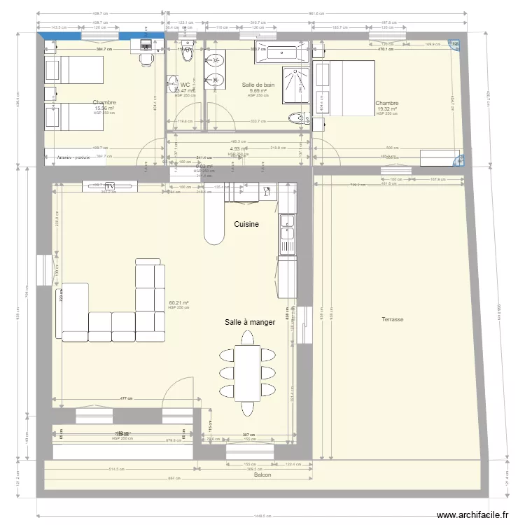 Etage  apres vers 4 metres avec meubles 3. Plan de 